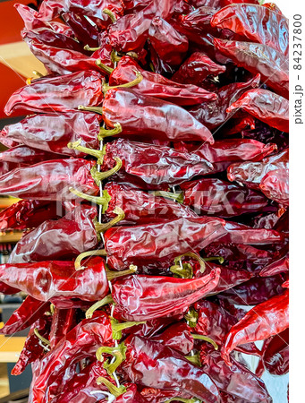 Famous red Espelette peppers in France, Espelette town 84237800