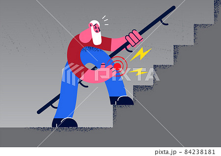 Unhealthy older man walk upstairs suffer from knee pain Unhealthy older man walk upstairs suffer from knee pain 84238181