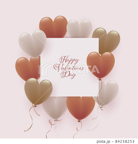 くすみカラーのハート形風船とバレンタインデーカード 84238253