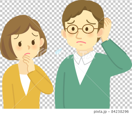 插圖素材:一對年輕夫婦面面相覷,愁眉苦臉的場景。 插圖素材:一對年輕夫婦面面相覷,愁眉苦臉的場景。 84238296