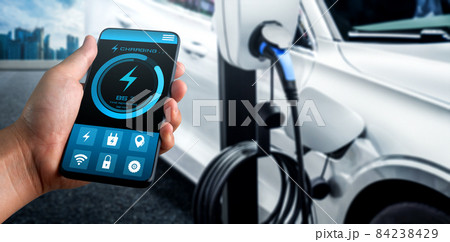 EV charging station for electric car with mobile app display charger status 84238429