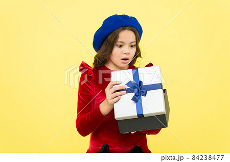Successful shopping. small girl hold holiday gift. happy Successful shopping. small girl hold holiday gift. happy 84238477