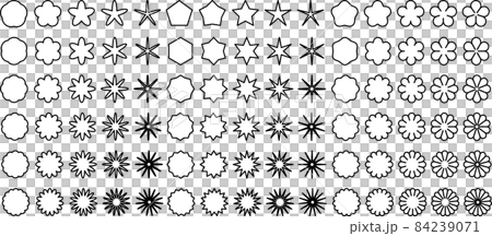 Star-shaped, mokumokuya, and flower icon variation set 84239071