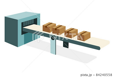 ベルトコンベアで運ばれる段ボールのベクターイラストのイラスト素材