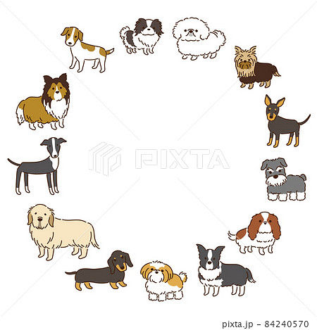 いろいろな犬種　かわいい犬イラスト円形フレーム 84240570