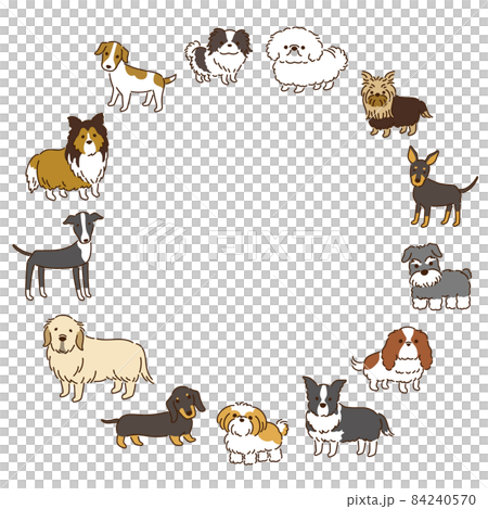 いろいろな犬種　かわいい犬イラスト円形フレーム 84240570