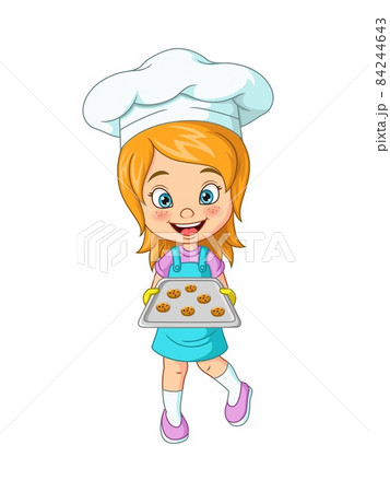 Cute Bakery Chef Girl Holding Tray With Cookiesのイラスト素材