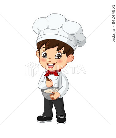 Premium Vector  Cute chef boy with equipment elements