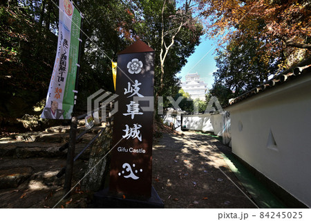 青空の岐阜城　天守閣と城壁 84245025