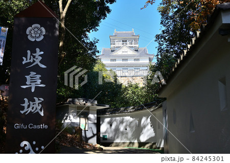 青空の岐阜城 天守閣と城壁 青空の岐阜城 天守閣と城壁 84245301