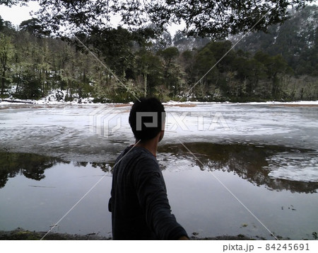 Frozen lake on the mountain at Reserva El Cani, Pucon, Chile, during the winter Frozen lake on the mountain at Reserva El Cani, Pucon, Chile, during the winter 84245691
