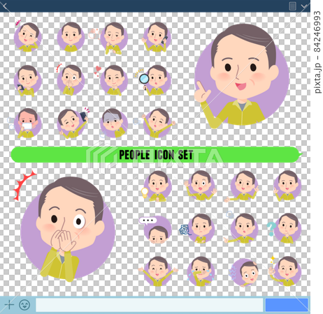 A set of middle-aged thin-haired men wearing sportswear that expresses various emotions in icon format A set of middle-aged thin-haired men wearing sportswear that expresses various emotions in icon format 84246993