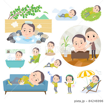 リラックスに関するスポーツウエアを着た中年薄毛男性のセット リラックスに関するスポーツウエアを着た中年薄毛男性のセット 84246996