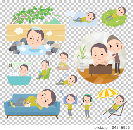 リラックスに関するスポーツウエアを着た中年薄毛男性のセット リラックスに関するスポーツウエアを着た中年薄毛男性のセット 84246996