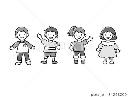 立っている子供たちのイラスト モノクロ 立っている子供たちのイラスト モノクロ 84248200