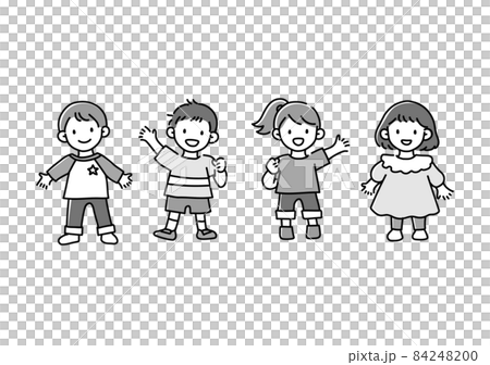 Illustration of standing children monochrome Illustration of standing children monochrome 84248200