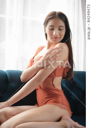 Woman wear bikini and sport suit. Woman wear bikini and sport suit. 84249473