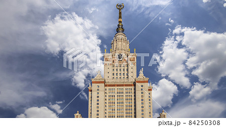 The Main building of Lomonosov Moscow State University on Sparrow Hills (on the background of the sky with clouds). It is the highest-ranking Russian educational institution. Russia The Main building of Lomonosov Moscow State University on Sparrow Hills (on the background of the sky with clouds). It is the highest-ranking Russian educational institution. Russia 84250308