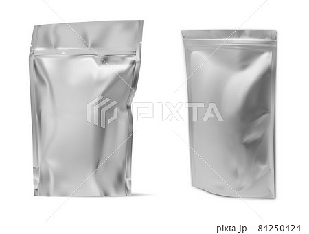 Aluminium foil package. Coffee bean bag mockup 84250424