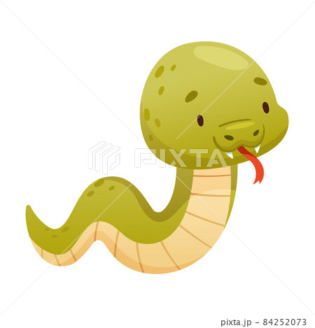 Cute green snake. Funny wild reptile baby... - Stock Illustration  [84252073] - PIXTA