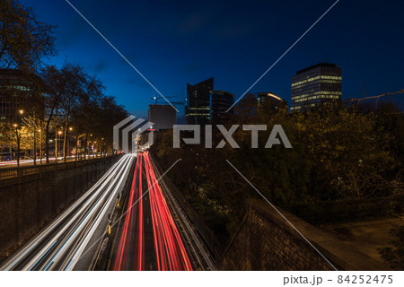 Sint-Joost-ten-Noode, Belgium - 11 26 2017: the botanical gardensand traffic light trails of the tunnel 84252475