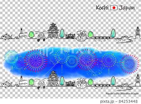 煙花與高知縣觀光景點街景的簡單線條藝術組 煙花與高知縣觀光景點街景的簡單線條藝術組 84253448
