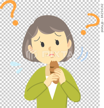 Illustration material: Poor physical condition series A figure of an elderly woman with white hair suspecting dysgeusia when eating 84254142