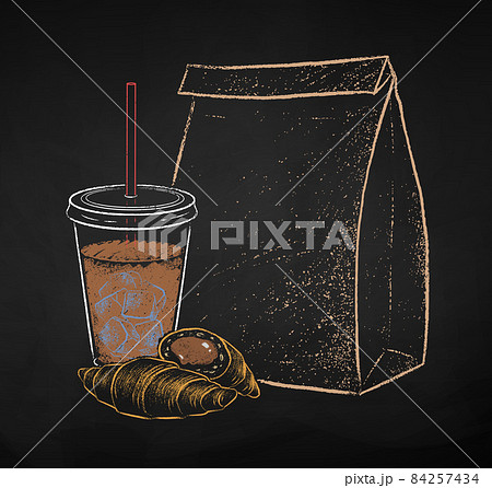 Cold Brew Coffee with paper bag and Croissant 84257434