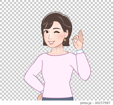 ピンクの長袖を着た女性 84257997