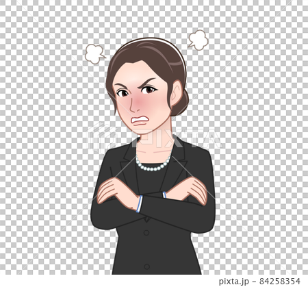お葬式に出席した女性のイラスト素材
