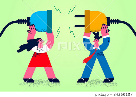 Businesspeople connect plugs for shared business goal Businesspeople connect plugs for shared business goal 84260107