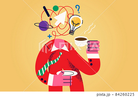 Man drink coffee generate business ideas in head Man drink coffee generate business ideas in head 84260225