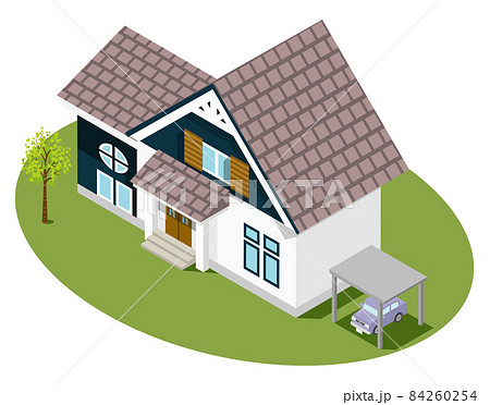 洋風な戸建て住宅のクリップアート　三角屋根　アイソメトリック図法 84260254