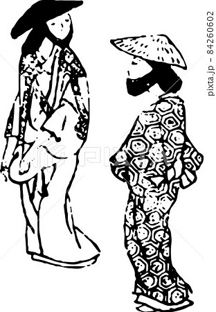 笠とほっかむりを付けた女性たち 笠とほっかむりを付けた女性たち 84260602