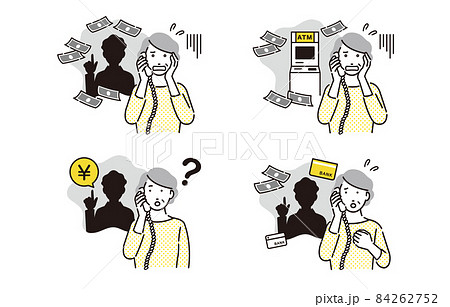 人物 電話の詐欺に遭うシニアの女性セット 84262752