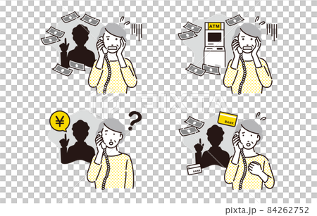 人物 電話の詐欺に遭うシニアの女性セット 84262752