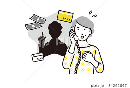 人物 電話の詐欺に遭うシニアの女性 84262847