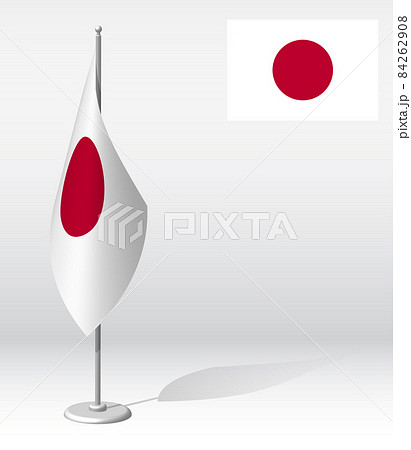 JAPAN flag on flagpole for registration of solemn event, meeting foreign guests. National independence day of JAPAN. Realistic 3D vector on white 84262908