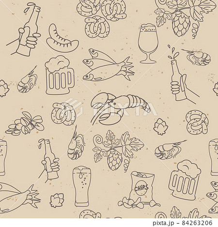 A set of beer and snack icons pattern A set of beer and snack icons pattern 84263206