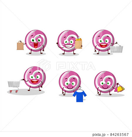 A Rich pink sweet candy mascot design style going shopping 84263567