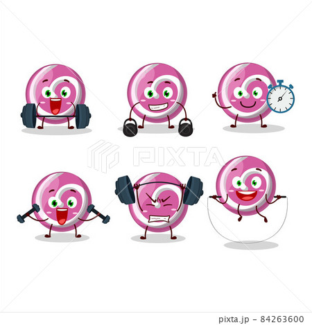 A healthy pink sweet candy cartoon style trying some tools on Fitness center 84263600