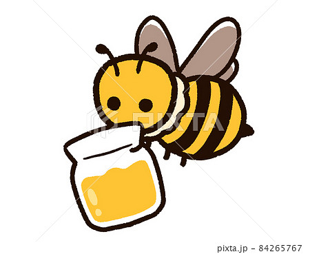 かわいいミツバチと蜂蜜のイラスト素材