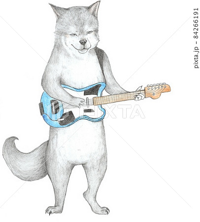 青いギターを弾く狼 84266191