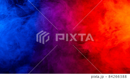 Fog in red blue neon light on black background. Fog in red blue neon light on black background. 84266388