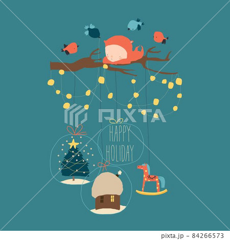 Cartoon Little Angel celebrating Winter Holidays. Merry Christmas 84266573
