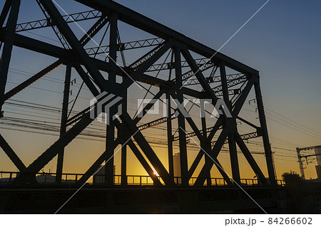 大阪環状線 岩崎運河橋梁 夕暮れ シルエット 大阪環状線 岩崎運河橋梁 夕暮れ シルエット 84266602