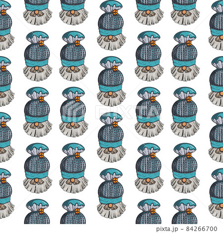 Seamless pattern illustration of a gnome with a beard in a hat. New year and christmas symbol on Seamless pattern illustration of a gnome with a beard in a hat. New year and christmas symbol on 84266700