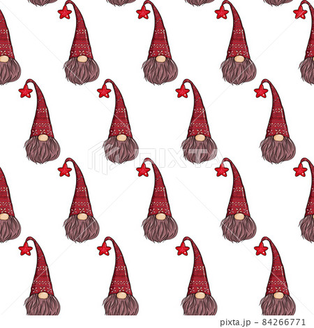 Seamless pattern illustration of a gnome with a beard in a hat. New year and christmas symbol on 84266771