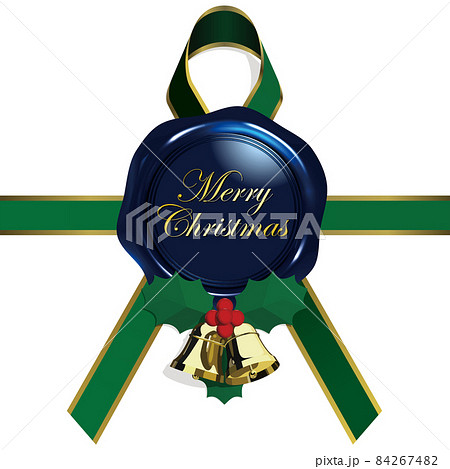 メリークリスマス　青いシールワックスのエンブレムとリボン 84267482