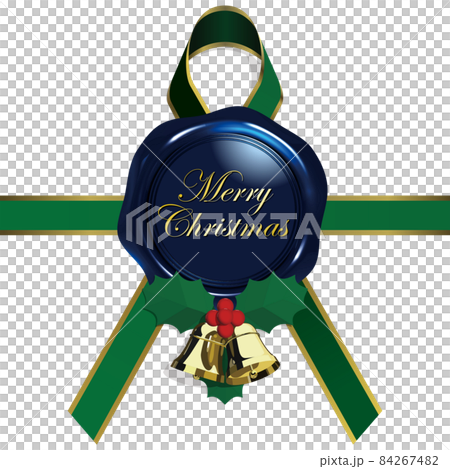Merry Christmas blue seal wax emblem and ribbon 84267482